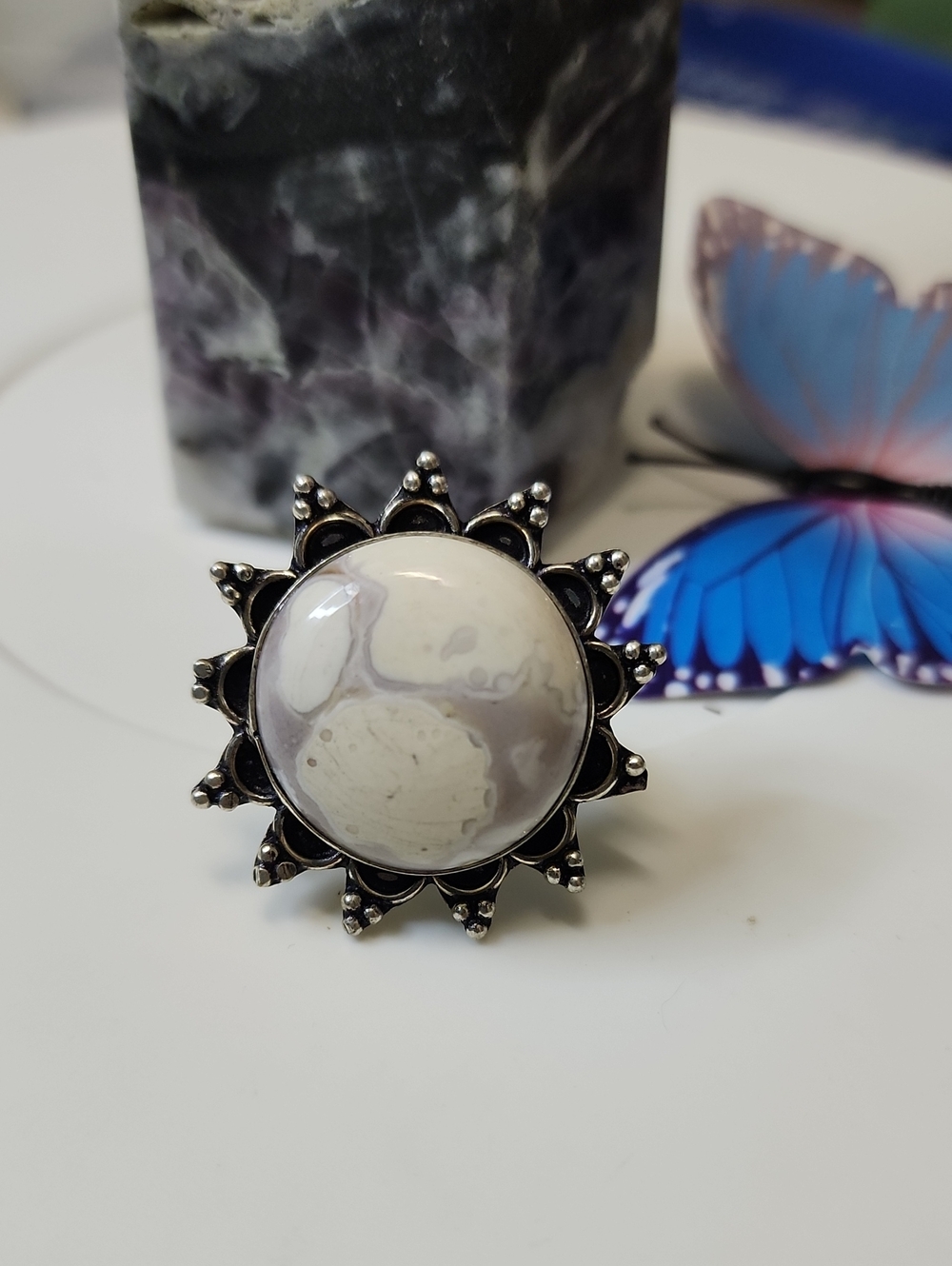 Sunburst White Jasper Statement Ring